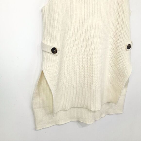 Anthropologie Cream Knit Turtleneck Pullover Side Button Sweater Vest - Picture 8 of 16